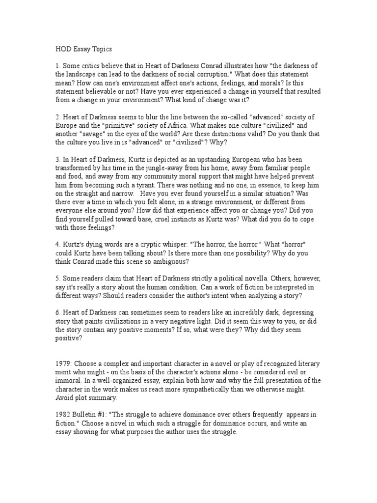 Heart of darkness evil essay