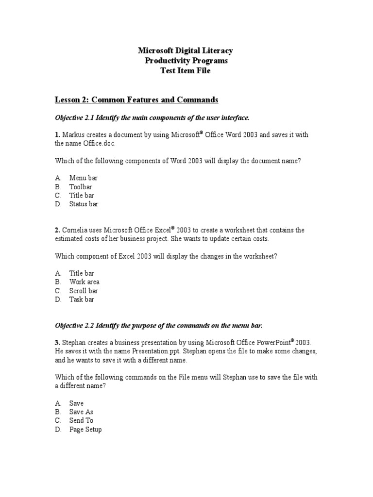 Digital Literacy Productivity Programs Answers To Crossword