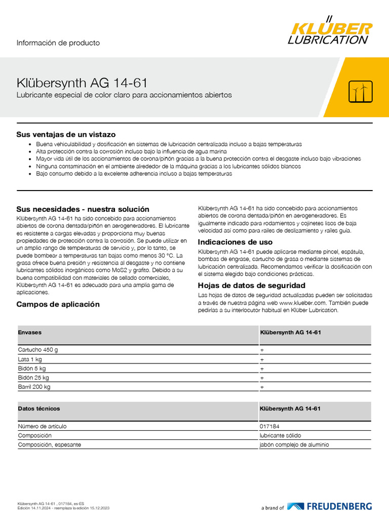 Kluebersynth AG 14-61-017184 PI ES Es | PDF | Rodamiento (Mecánico ...