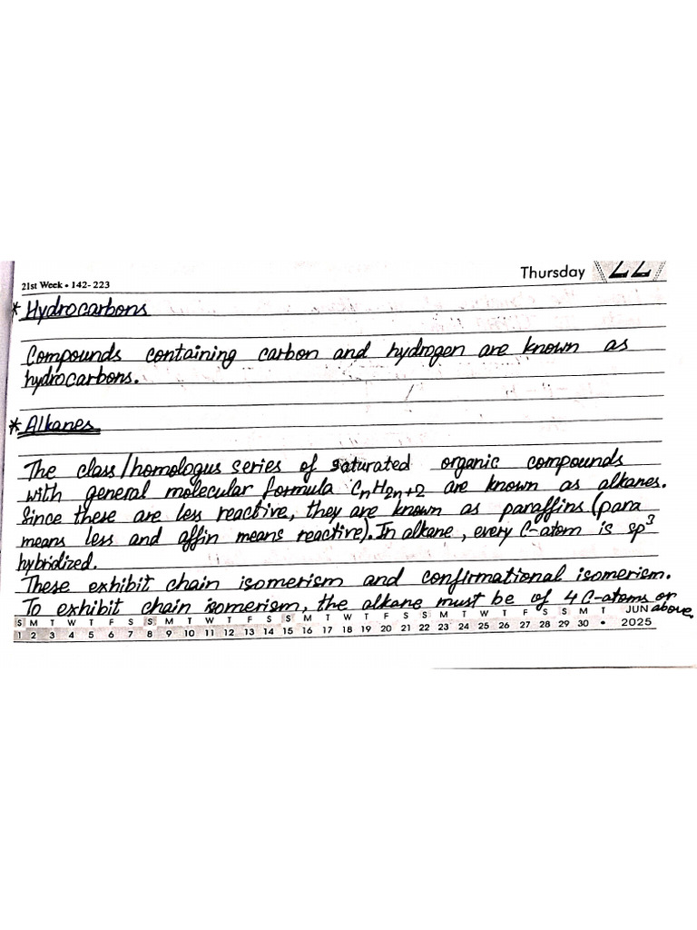 Hydrocarbons Class 11 Chemistry Handwritten Notes | PDF