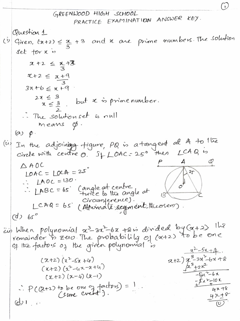 GR 10 Math Practice Exam Ans Key 2025-2026 | PDF