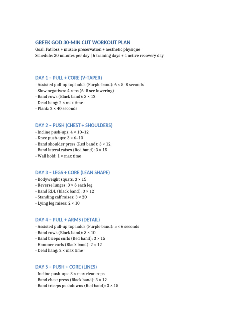 Greek God 30min Workout Plan TEXT | PDF