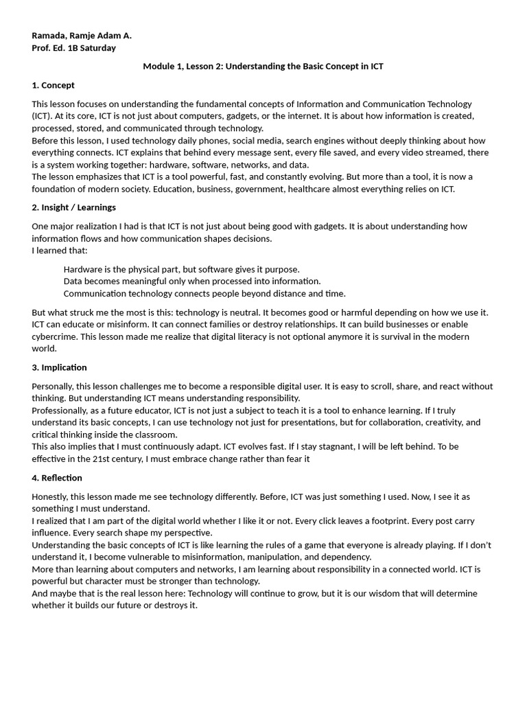 Ramada EDUC 3 Reflection | PDF | Information And Communications ...
