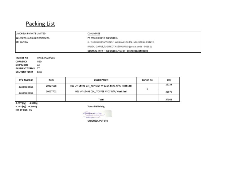 Packing List 016 | PDF