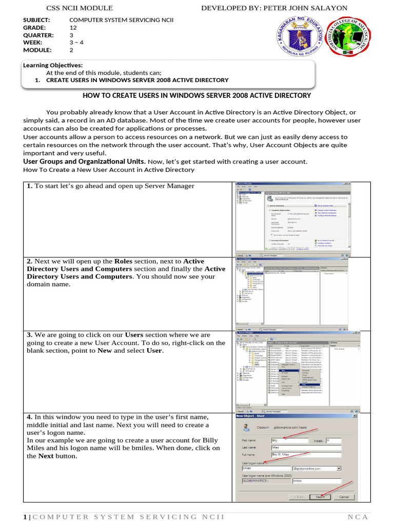 Q3 CSS Mod 2 Week 3 4 G12 | PDF | Active Directory | User (Computing)
