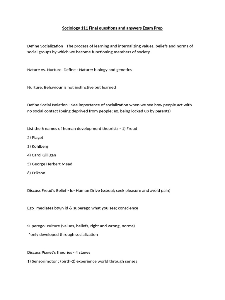 Sociology 111 Final Questions and Answers Exam Prep | PDF | Feminism ...