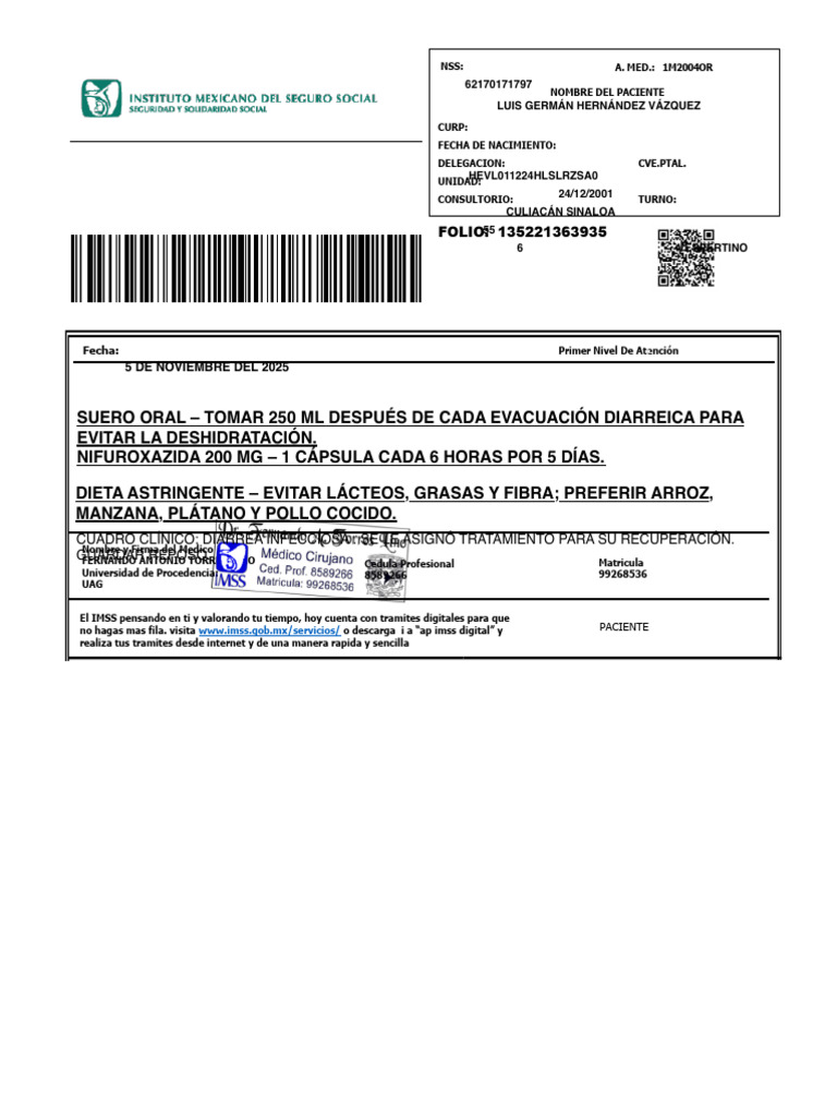 Receta Imms | PDF | Tableta (Farmacia) | Drogas