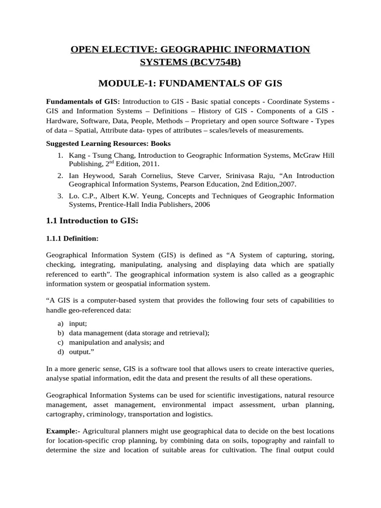 Module-1 Fundamentals of Gis - Notes - Bcv654b - Gis | PDF | Geographic ...