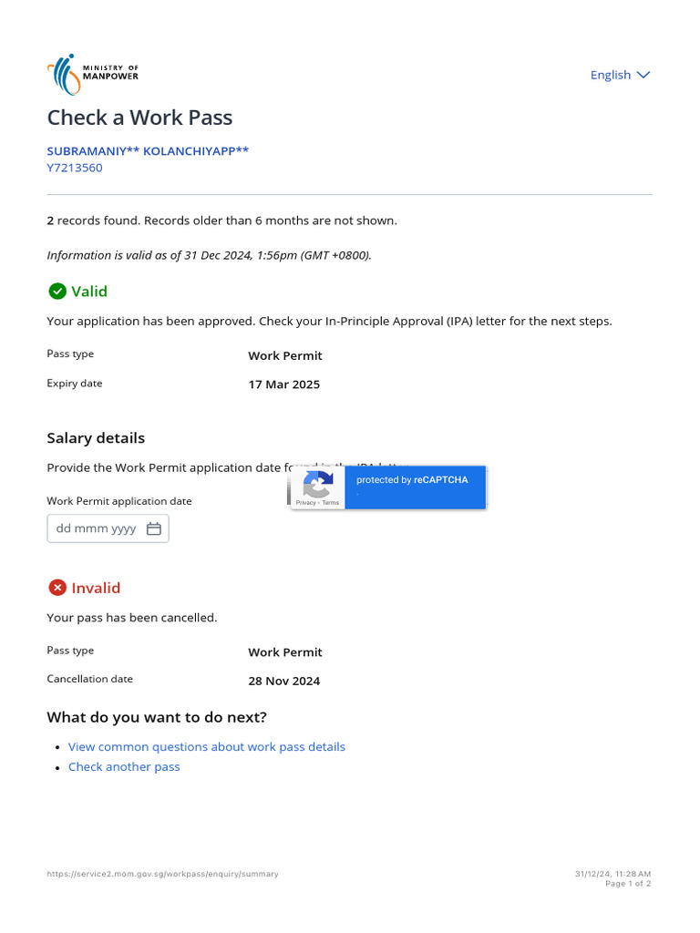 MOM - Check A Work Pass | PDF