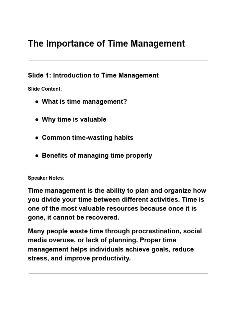 The Importance of Time Management | PDF | Time Management ...