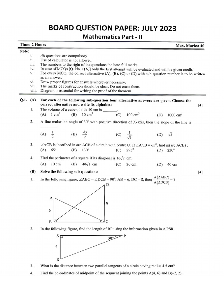 Maths Part II - July 2023 | PDF