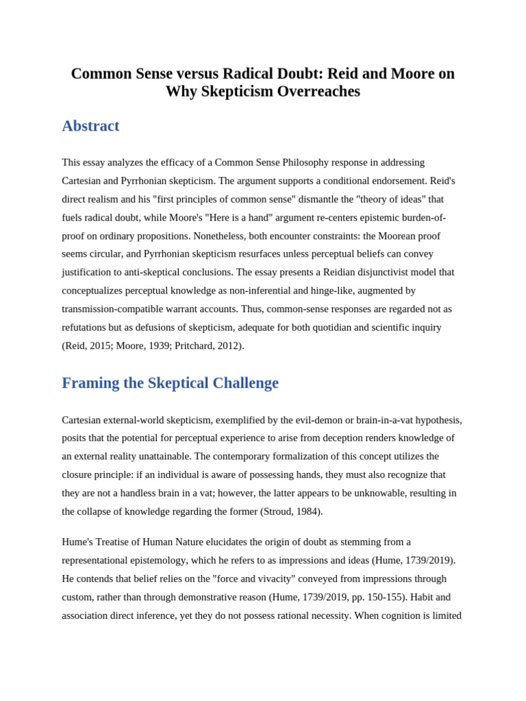 Common Sense Versus Radical Doubt | PDF | Epistemology | Knowledge