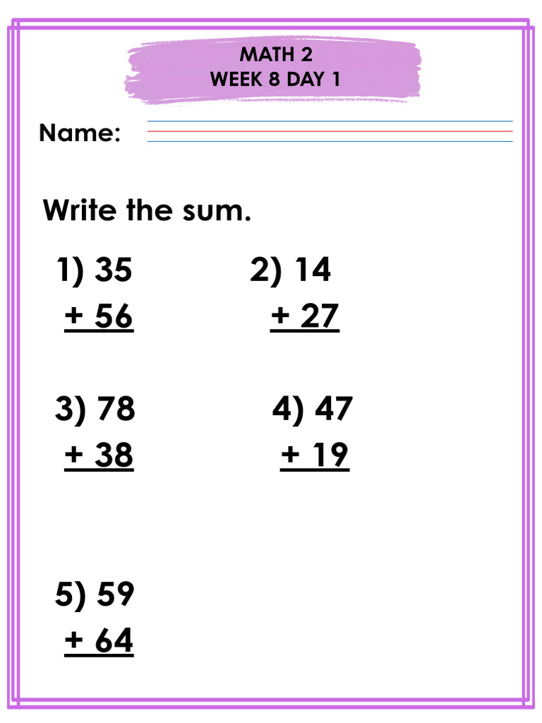 g2 Math Worksheet w8 | PDF