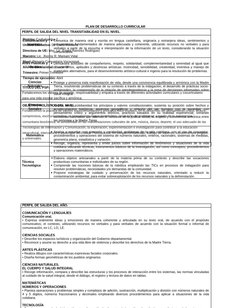 Plan de Desarrollo Curricular Abril - 4° B | PDF | Plan de estudios ...