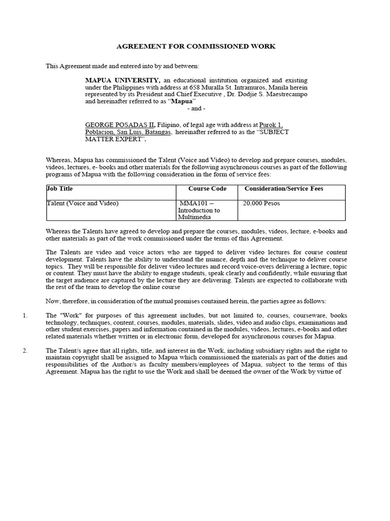 Video and Voice Talents - Commissioned Work (UPDATED) | PDF | Breach Of ...