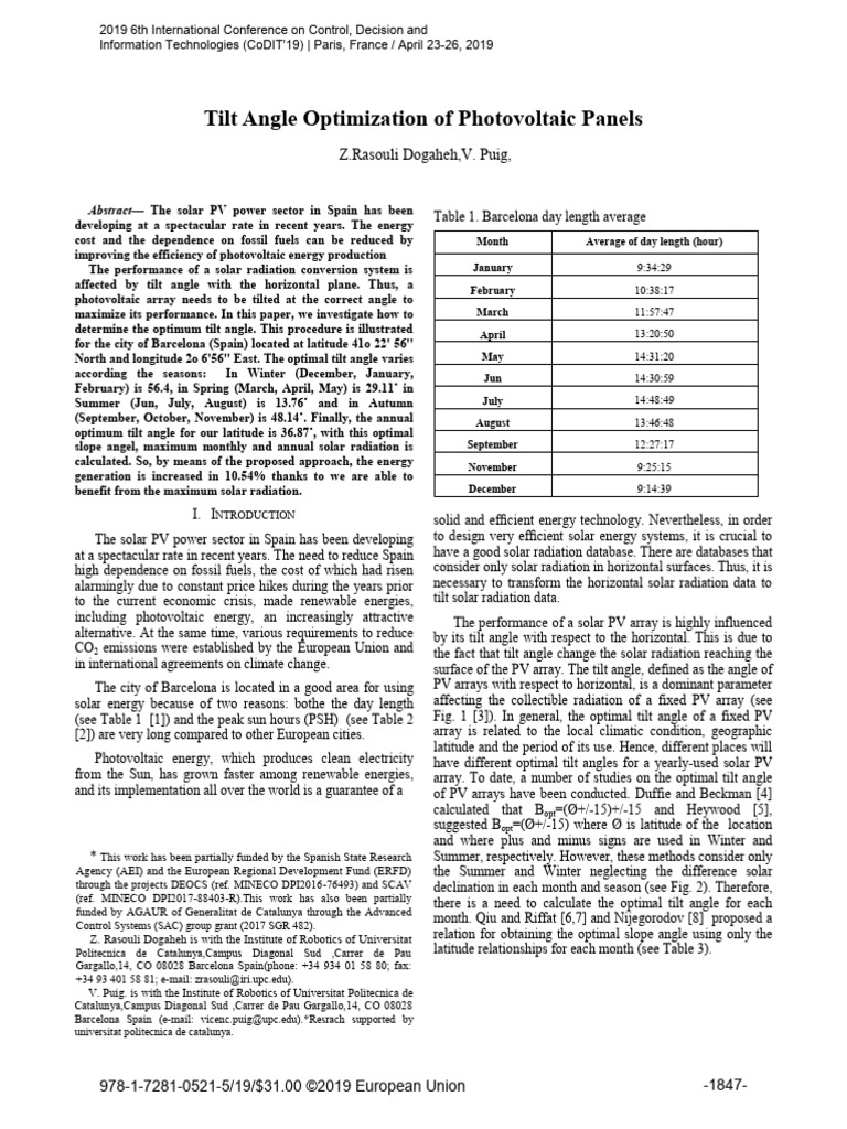 Tilt Angle Optimization of Photovoltaic Panels | PDF | Photovoltaics ...