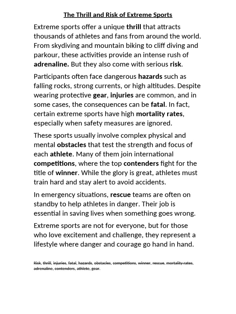 COMPLETING The Thrill and Risk of Extreme Sports | PDF