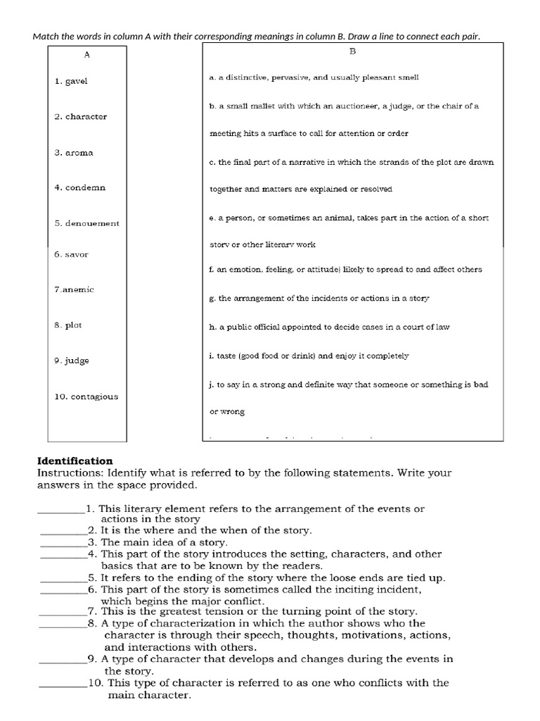 Match The Words in Column A With Their Corresponding Meanings in Column ...