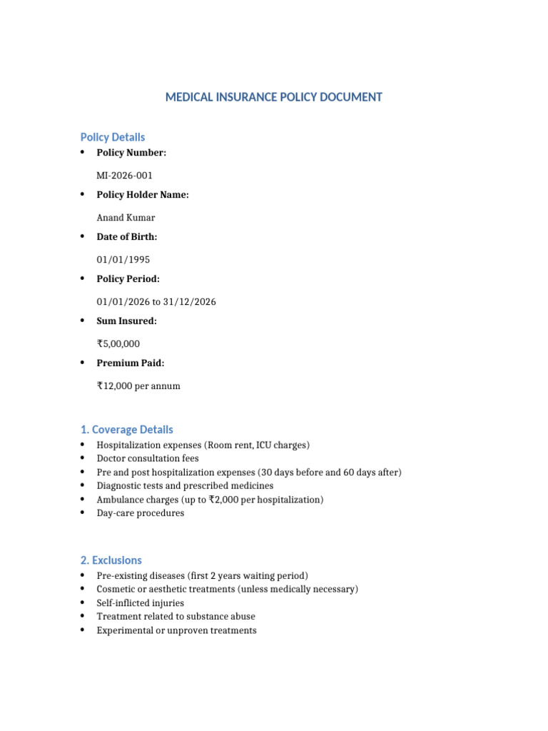 Medical Insurance Policy Document | PDF