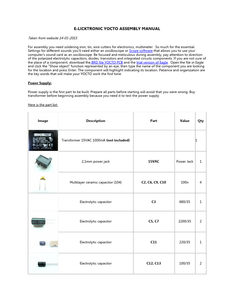 Yocto Assembly Manual | PDF | Resistor | Capacitor