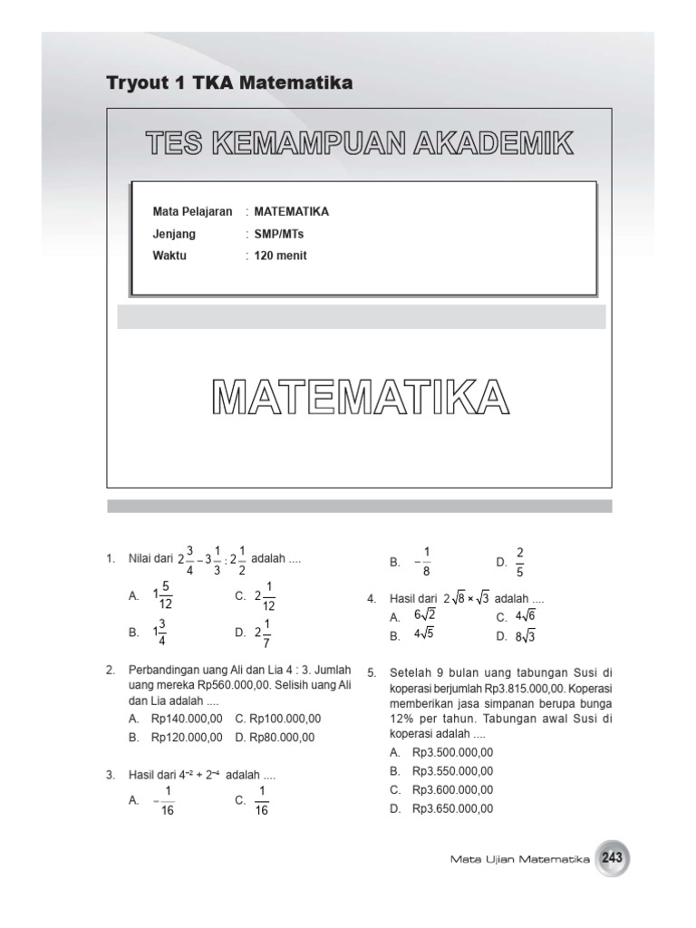 Soal Tka 1 Math SMP | PDF