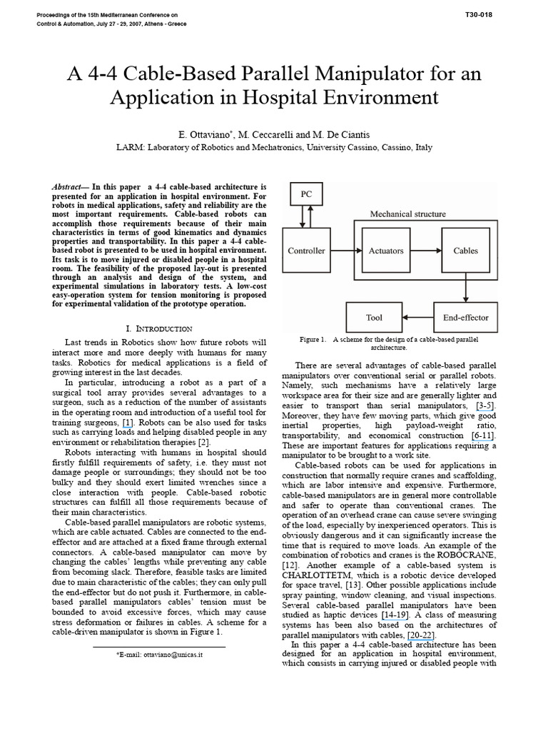 A 4-4 Cable-Based Parallel Manipulator For An Application in Hospital ...