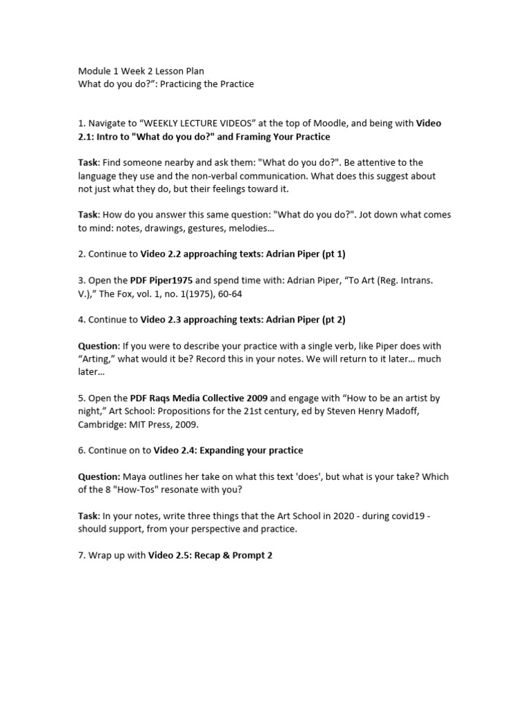 FFAR250 Week 2 Lesson Plan | PDF