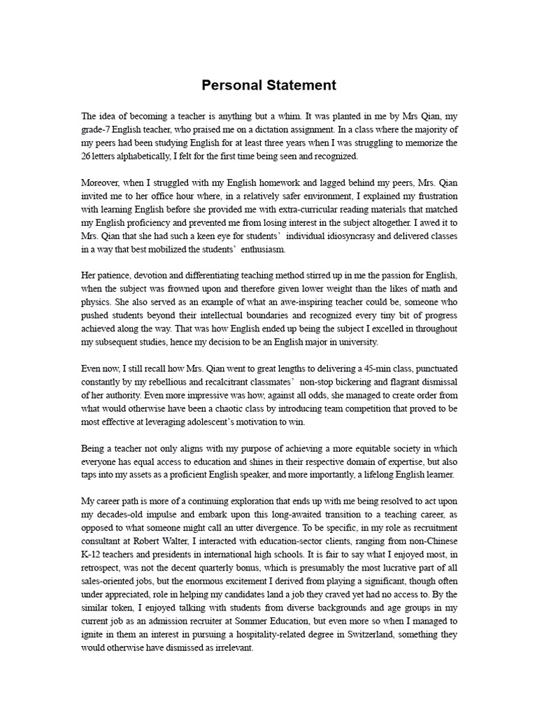 GSI Personal Statement Yang Jialei | PDF | Teachers | Human Communication