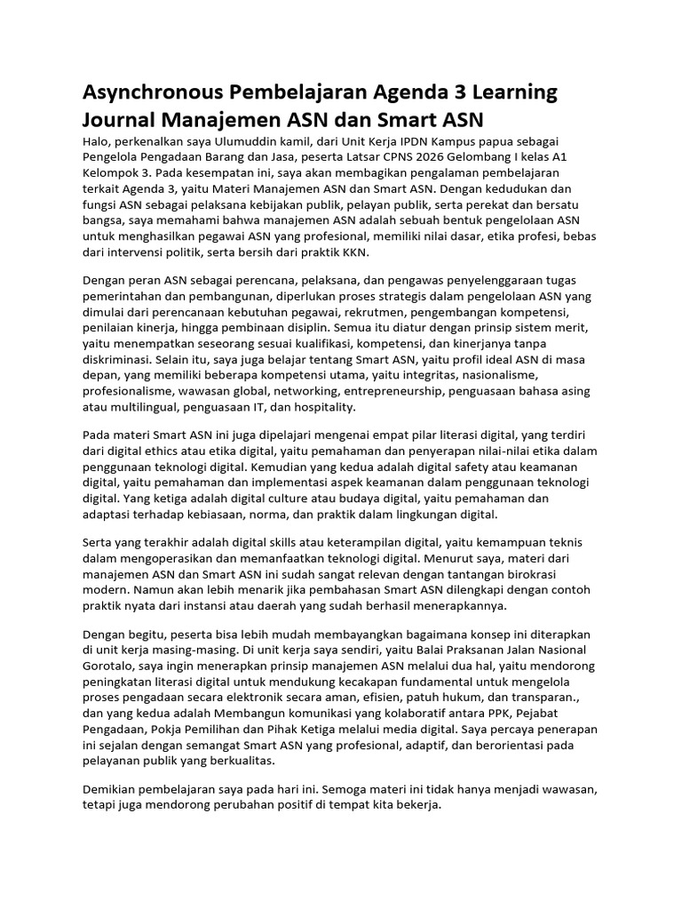 Asynchronous Pembelajaran Agenda 3 Learning Journal Manajemen ASN Dan ...