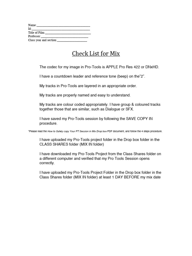Tim Check List For Mix | PDF