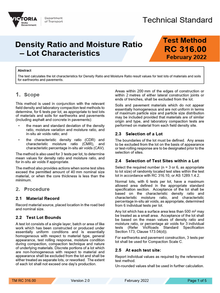 Test Method RC 31600 Density Ratio and Moisture Ratio Lot ...