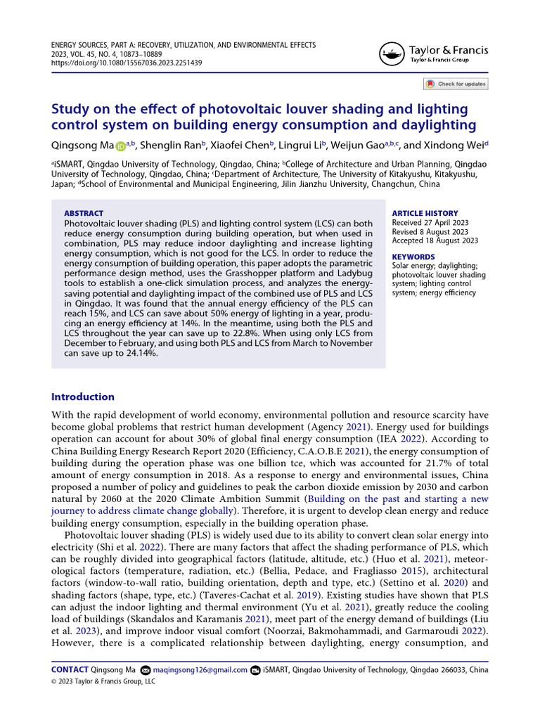 Study On The Effect of Photovoltaic Louver Shading and Lighting Control ...