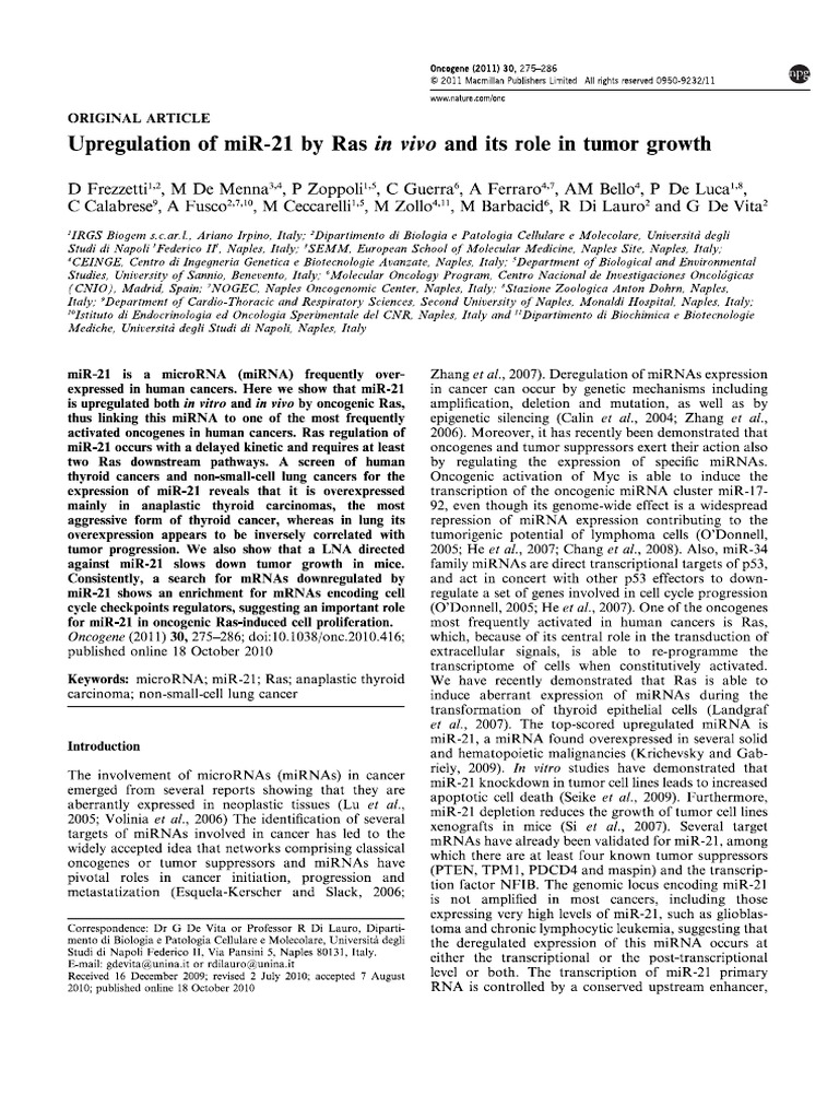 Upregulation of Mir-21 by Ras in Vivo and Its Role in Tumor Growth-2011 ...