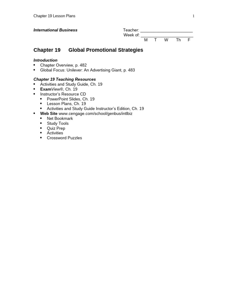 Chapter 19 Lesson Plans | PDF | Lesson Plan | Cognition