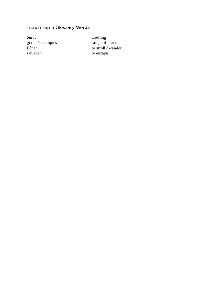 French Top 5 Glossary Words | PDF