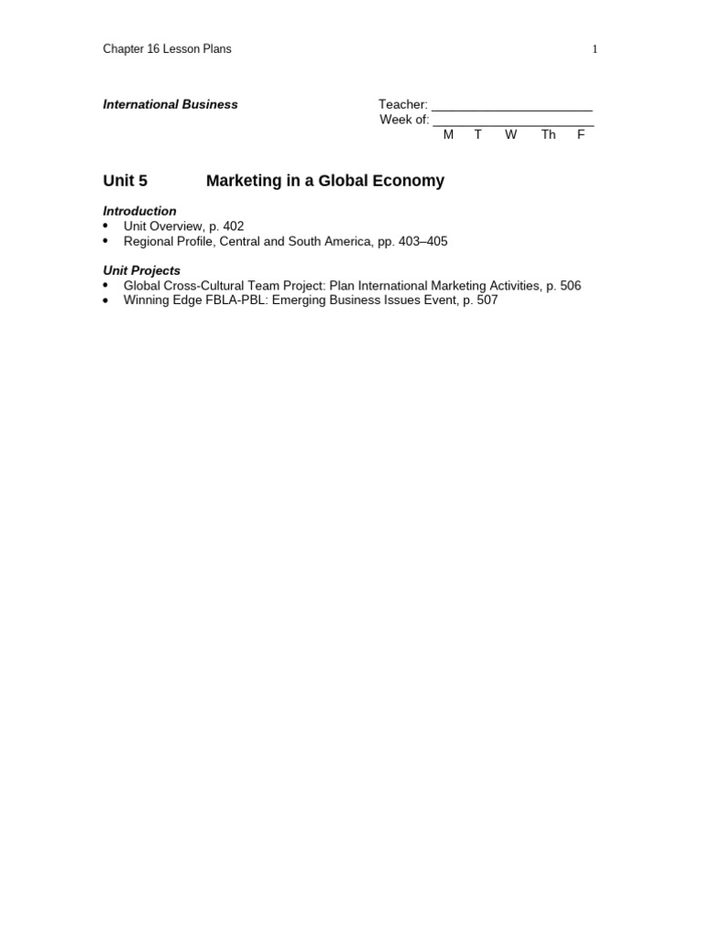 Chapter 16 Lesson Plans | PDF | Lesson Plan | Marketing