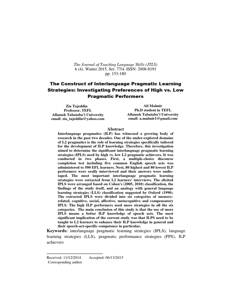 The Construct of Interlanguage Pragmatic | PDF | Second Language ...