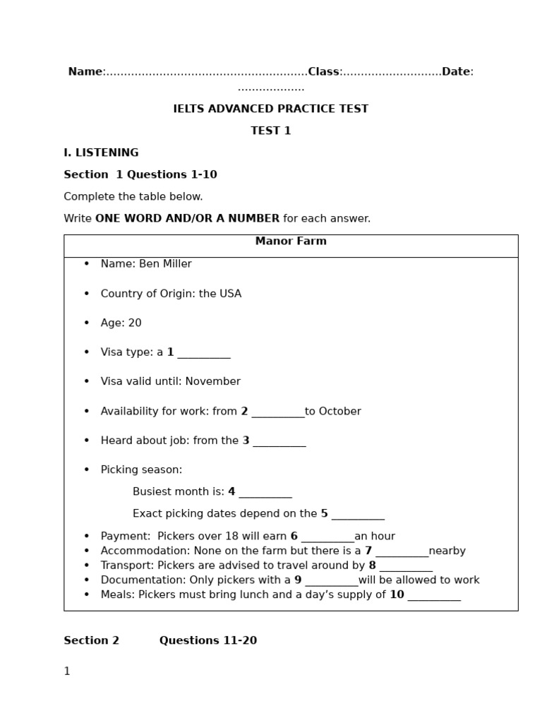 IELTS Advanced Practice Test 1 | PDF