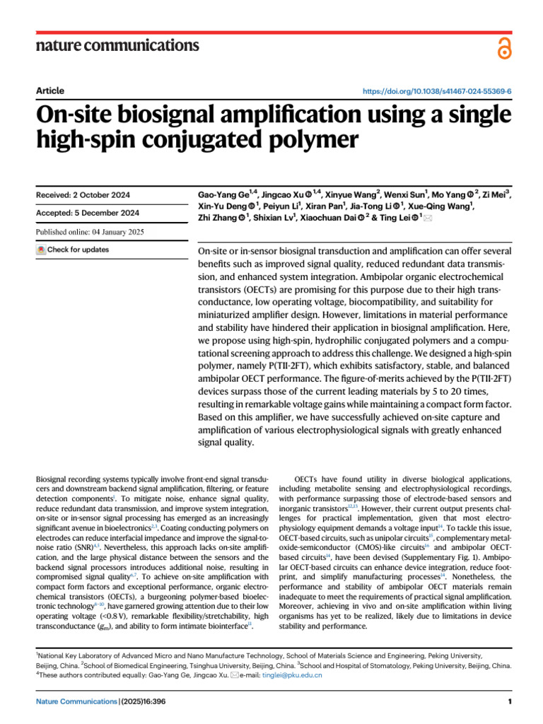 On-Site Biosignal Ampli Cation Using A Single High-Spin Conjugated ...