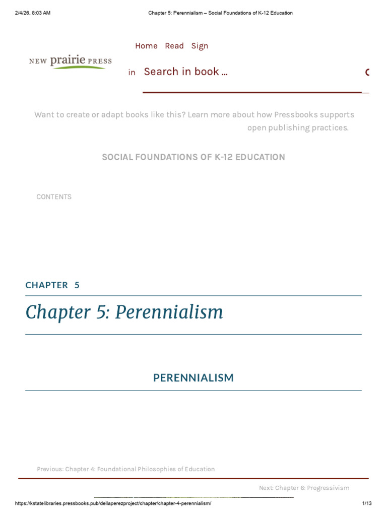 Chapter 5 - Perennialism - Social Foundations of K-12 Education | PDF ...