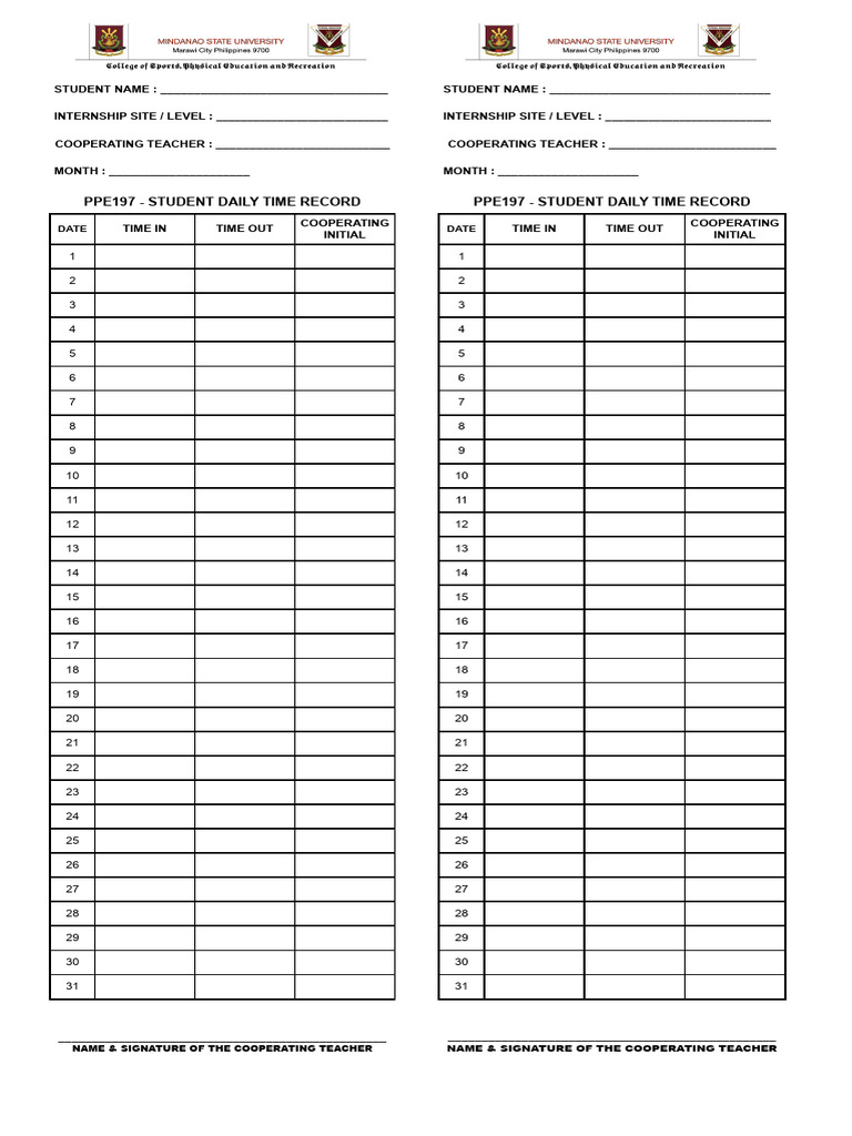 Ppe197 - Student Daily Time Record Ppe197 - Student Daily Time Record | PDF