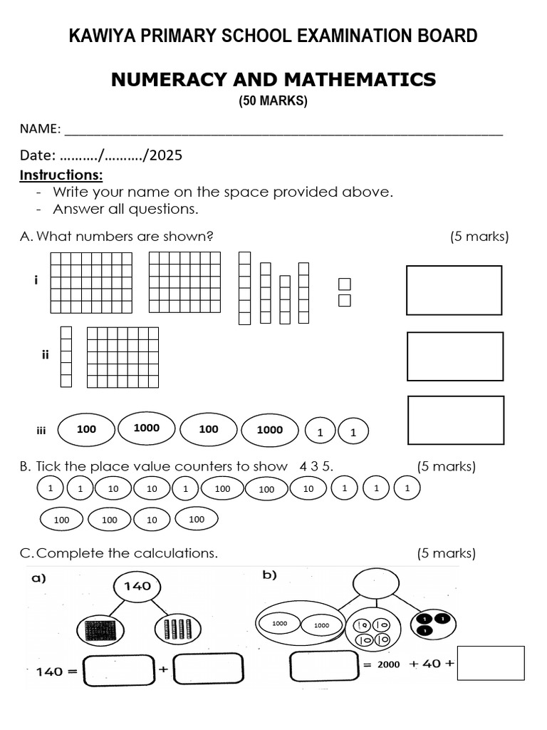 2025 Term 1 Maths STD 4 Kawiya School | PDF | Mathematics