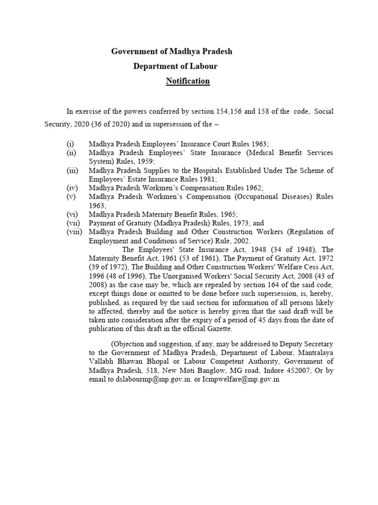 Draft Rules of MP On SS Code | PDF | Summons | Employment