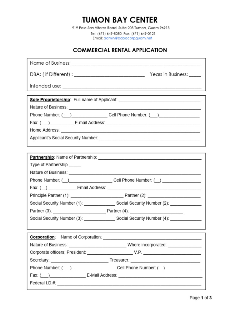 TBC Application - Commercial Rental Application | PDF | Lease | Landlord