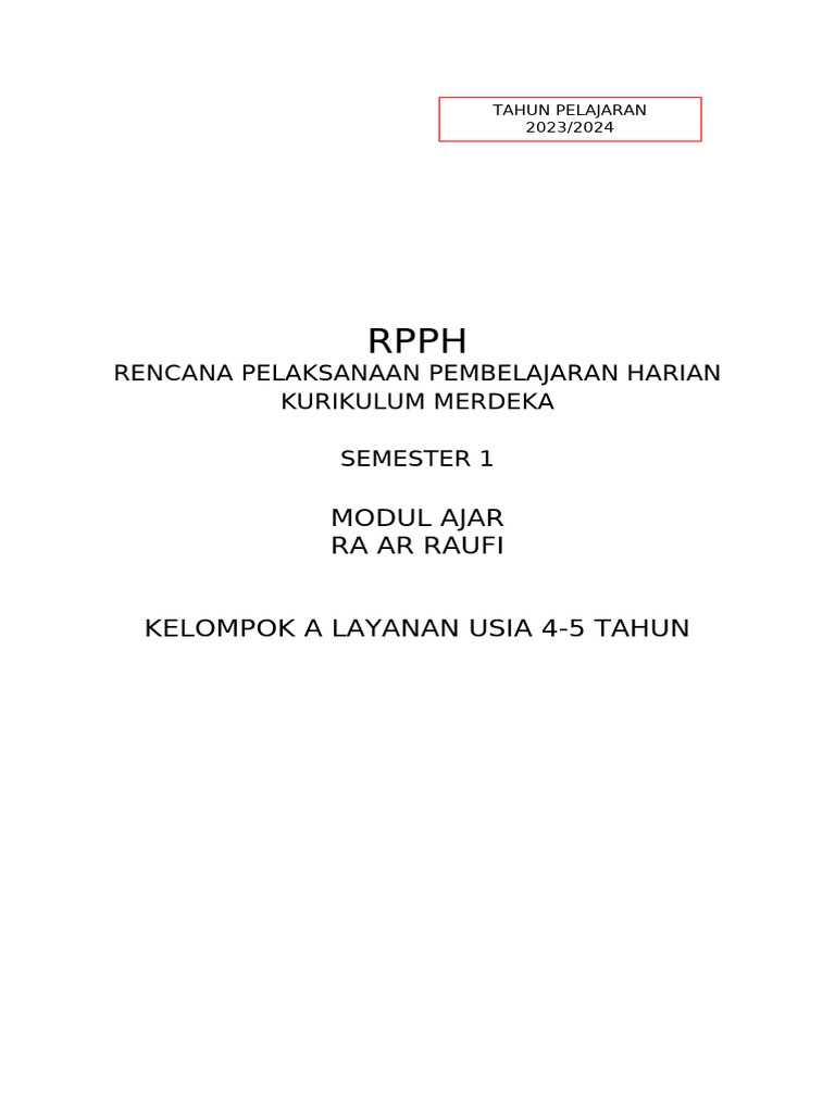 Kumer - RPPH - TK A - 4&5 Tahun - Smt1 | PDF