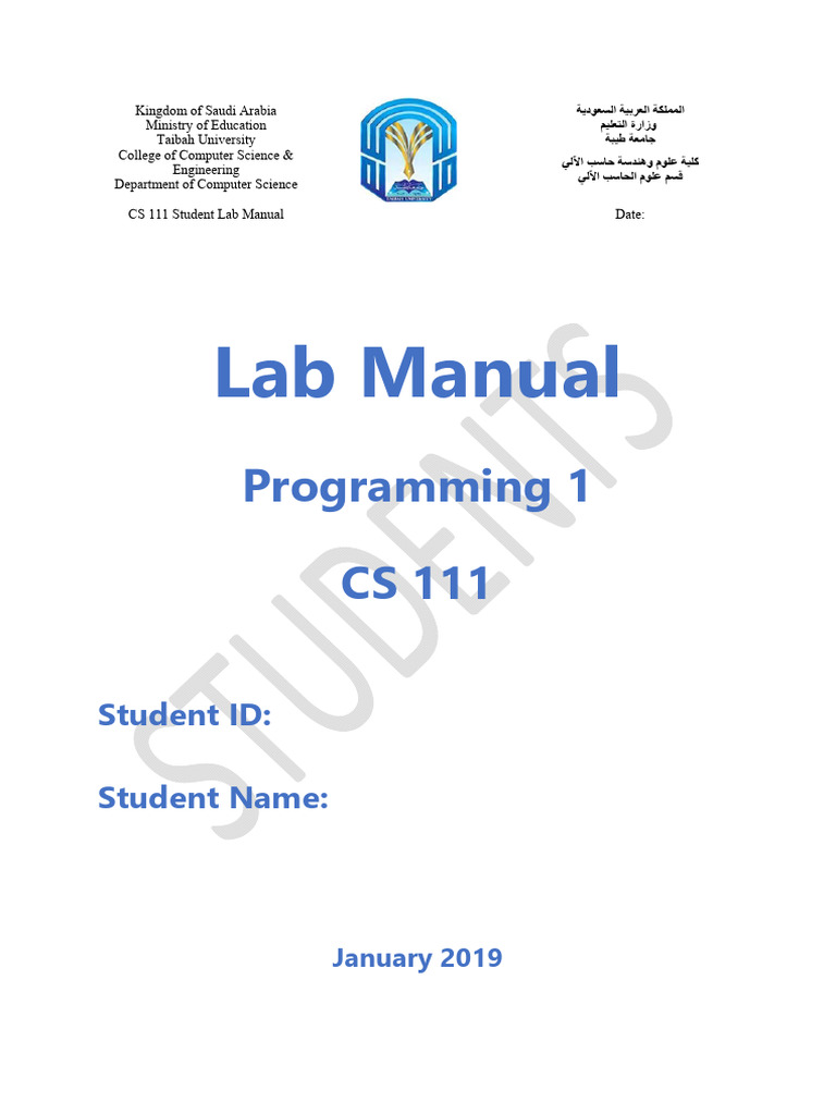 Lab Manual: Programming 1 CS 111 | PDF | Parameter (Computer ...