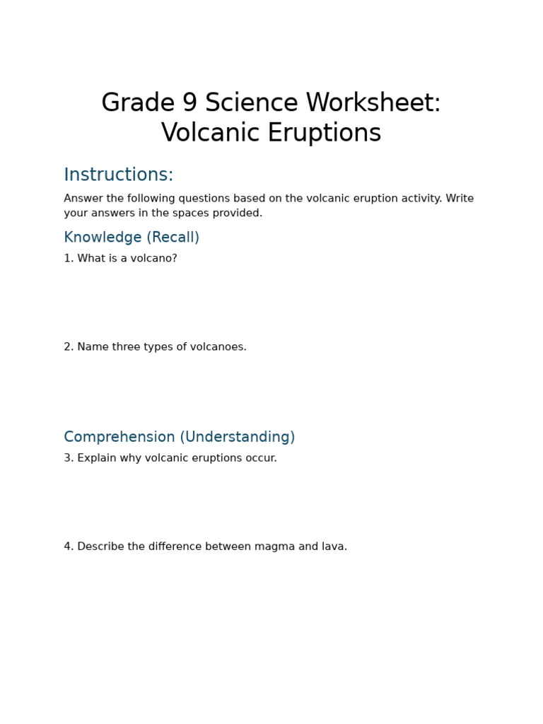 Volcanic Eruption Worksheet | PDF
