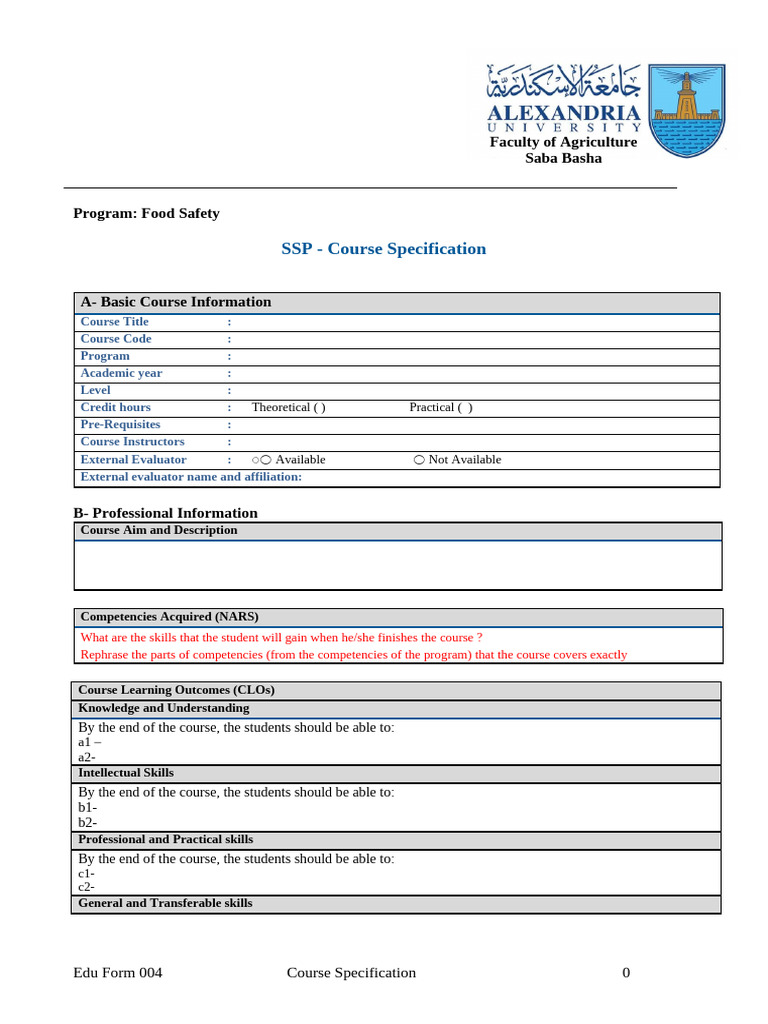 Edu Form 002 Course Specs | PDF | Lecture | Teaching
