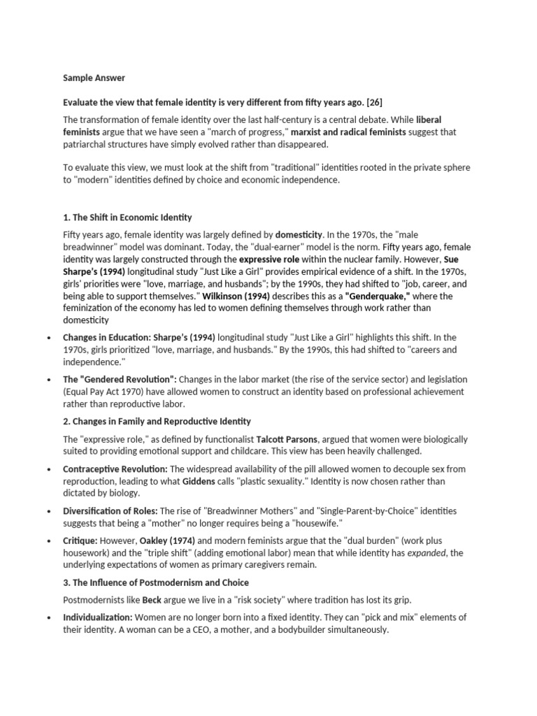 Sample Answer Changing Women Role in Past 50 Years | PDF | Gender ...