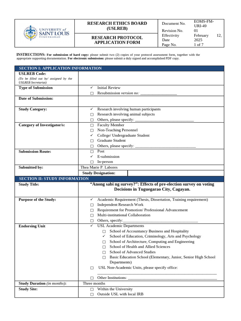 FM-URI-49 Research Protocol Application Form | PDF | Statistics ...
